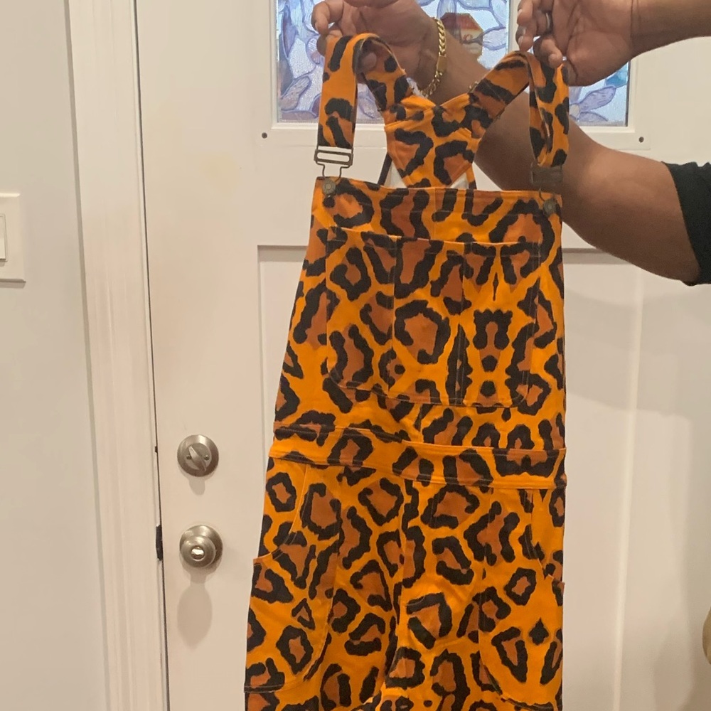 Leopard Print Orange Overalls